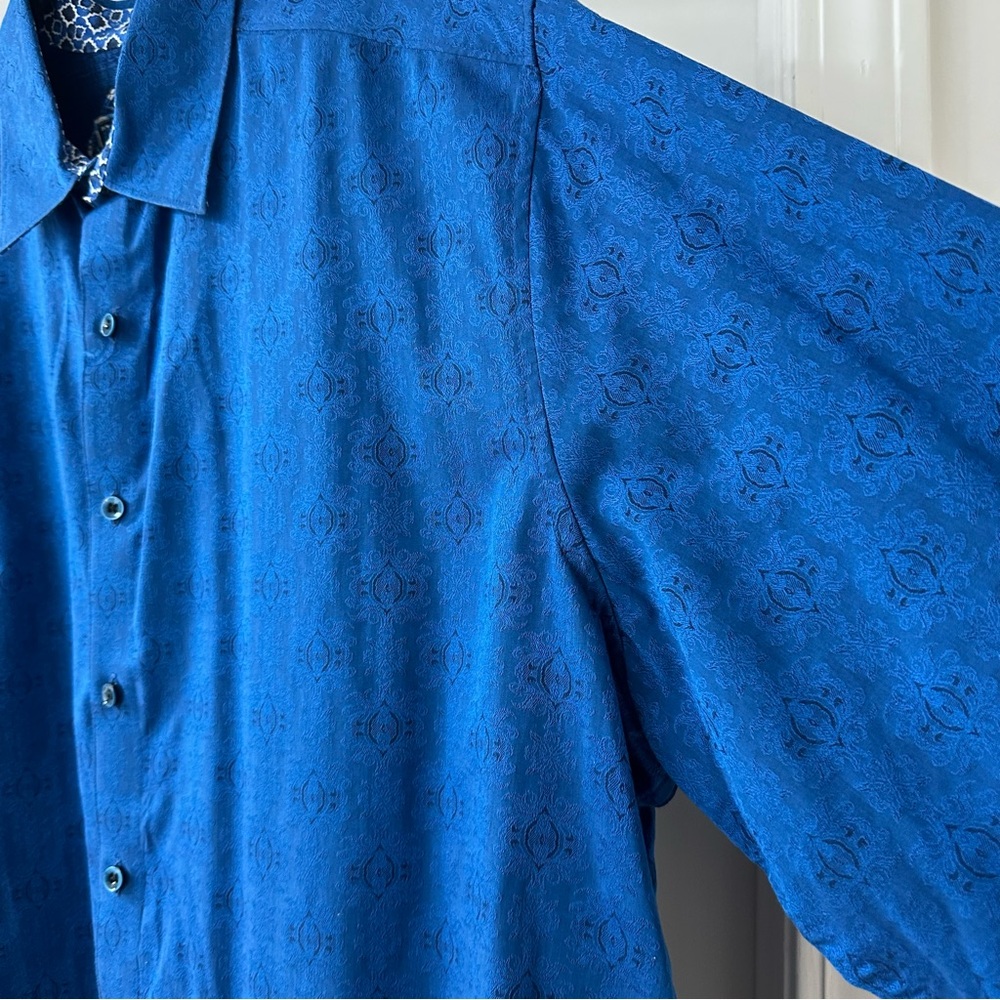 Robert Graham Cullen Blue Jacquard Flip Cuff Dress Shirt, NWOT, Size 1XLT - Picture 6 of 12